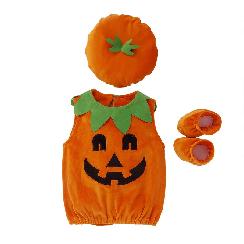 Lamuusaa Newborn Baby Girls Boys Halloween Costumes Sleeveless Pumpkin Romper Bodysuit Hat Socks Halloween Outfits 0-3Y (1-2Y, Orange) - Image 1
